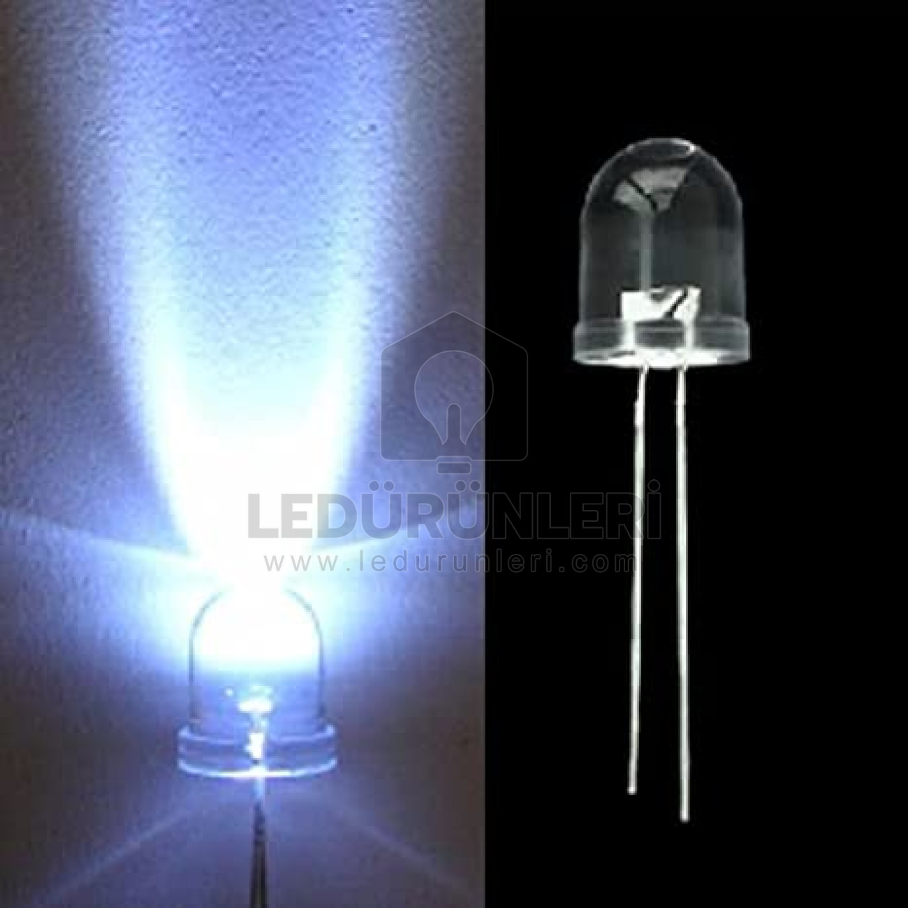 LEDLEN 100 Adet | 10 mm Oval (Round) Şeffaf Led