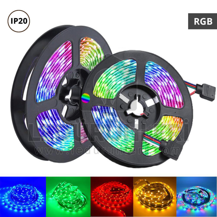 12V 60 Ledli 5050 3 Çipli RGB Şerit Led İç Mekan IP20 (5 Metrelik)