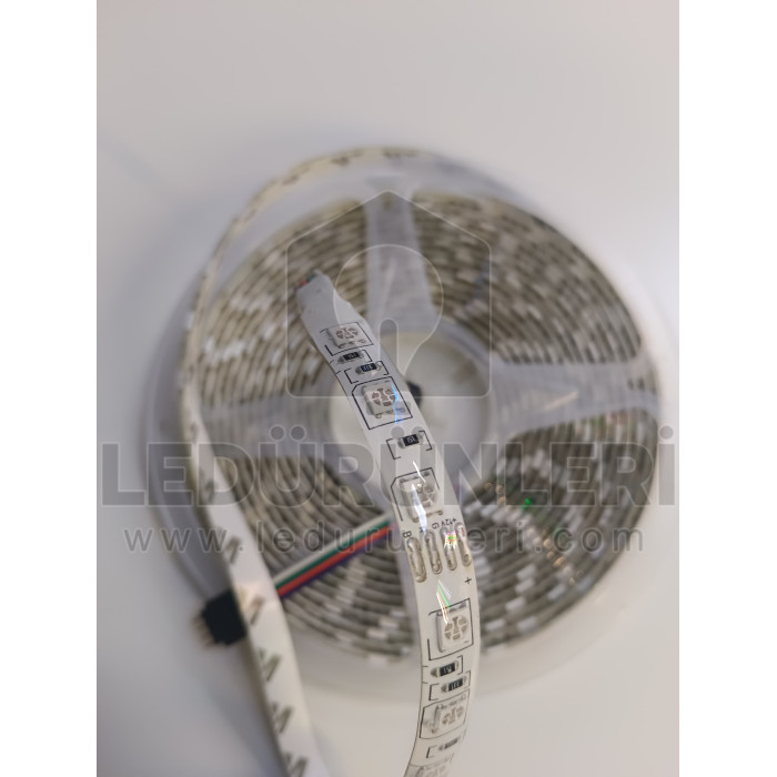 12V 60 Ledli 5050 3 Çipli RGB Şerit Led Silikonlu Dış Mekan IP65 (5 Metrelik) - LED.00194