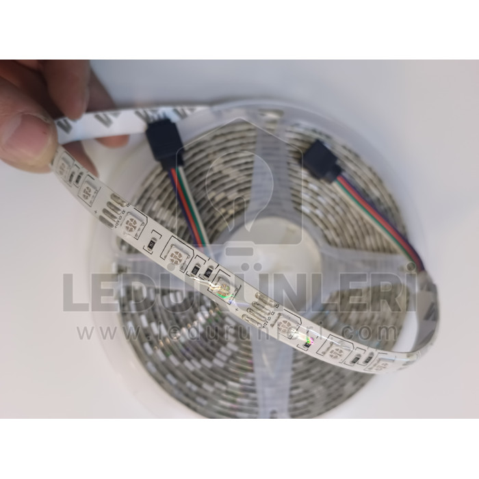 12V 60 Ledli 5050 3 Çipli RGB Şerit Led Silikonlu Dış Mekan IP65 (5 Metrelik) - LED.00194
