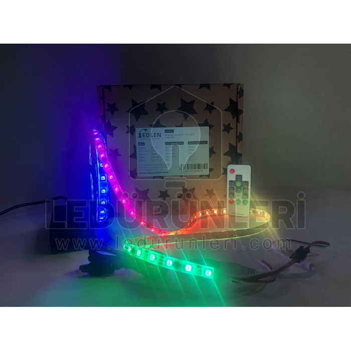 LEDLEN Animasyonlu Kayar RGB Magic Şerit Led SETİ (Adaptör+Kumanda) Tak Çalıştır (5 Metre)