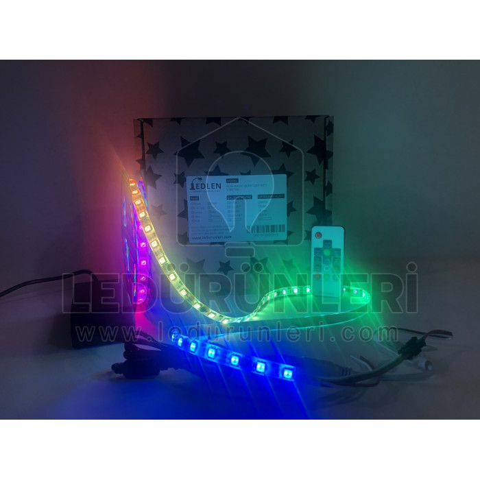 LEDLEN Animasyonlu Kayar RGB Magic Şerit Led SETİ (Adaptör+Kumanda) Tak Çalıştır (5 Metre)