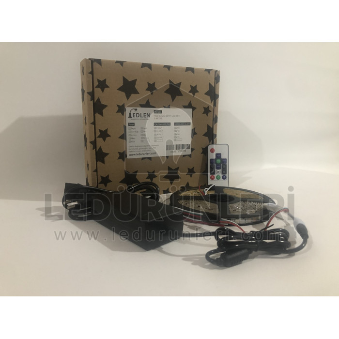 LEDLEN Animasyonlu Kayar RGB Magic Şerit Led SETİ (Adaptör+Kumanda) Tak Çalıştır (5 Metre)