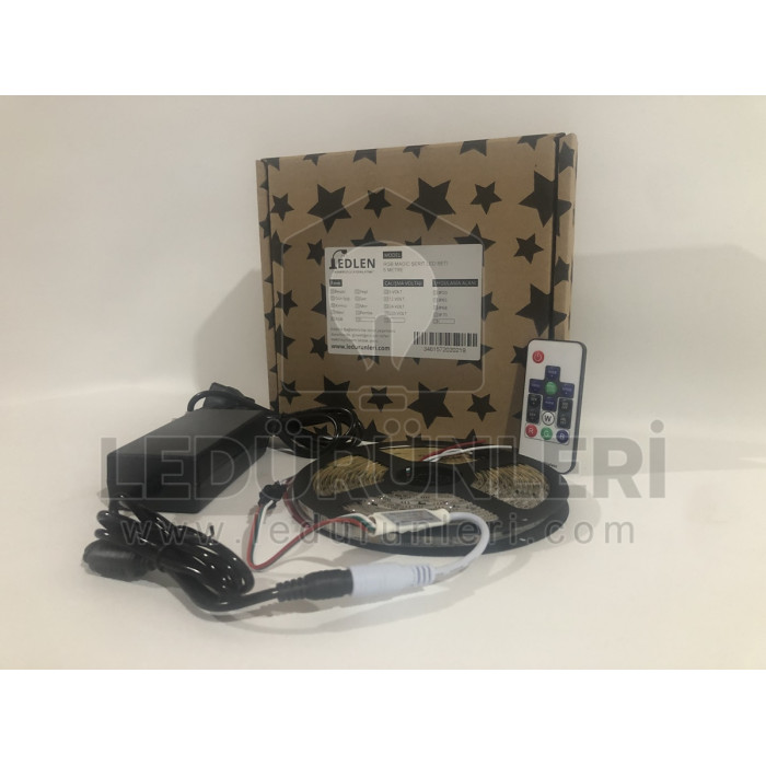 LEDLEN Animasyonlu Kayar RGB Magic Şerit Led SETİ (Adaptör+Kumanda) Tak Çalıştır (5 Metre)