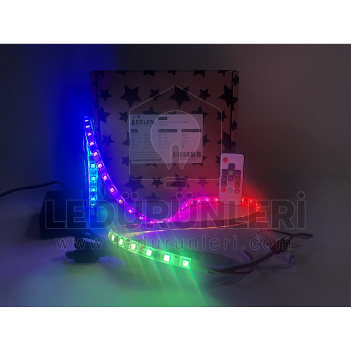 LEDLEN Animasyonlu Kayar RGB Magic Şerit Led SETİ (Adaptör+Kumanda) Tak Çalıştır (5 Metre)