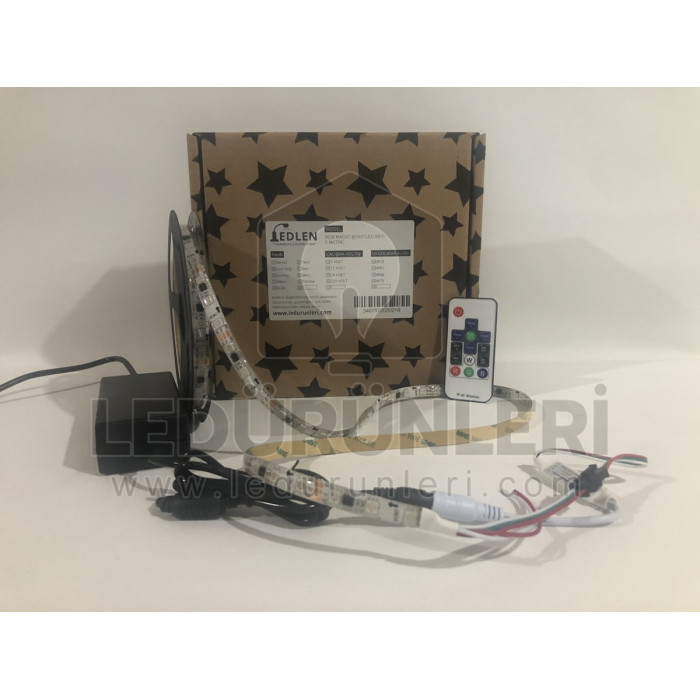 LEDLEN Animasyonlu Kayar RGB Magic Şerit Led SETİ (Adaptör+Kumanda) Tak Çalıştır (5 Metre)