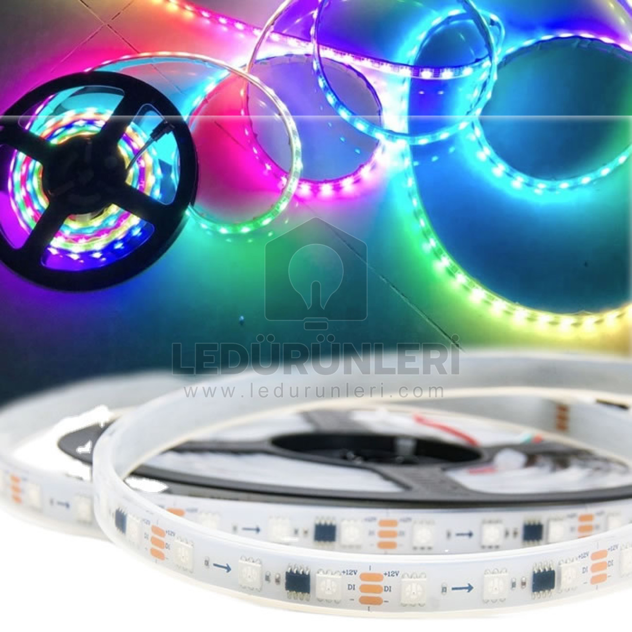 LEDLEN 12V Adreslenebilir RGB Pixel LED Şerit – IP68 Su Geçirmez Dış Ortam - 5 Metre