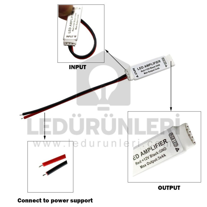 Hangova 12v Mini RGB Led Sinyal Güç Yükseltici Ara Konrol Cihazı Kablolu