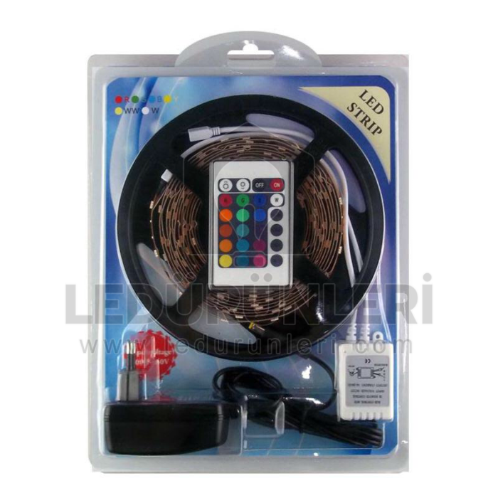 Tek Çipli RGB Şerit Led Seti 5 Metre Tak Çalıştır - LED.00281