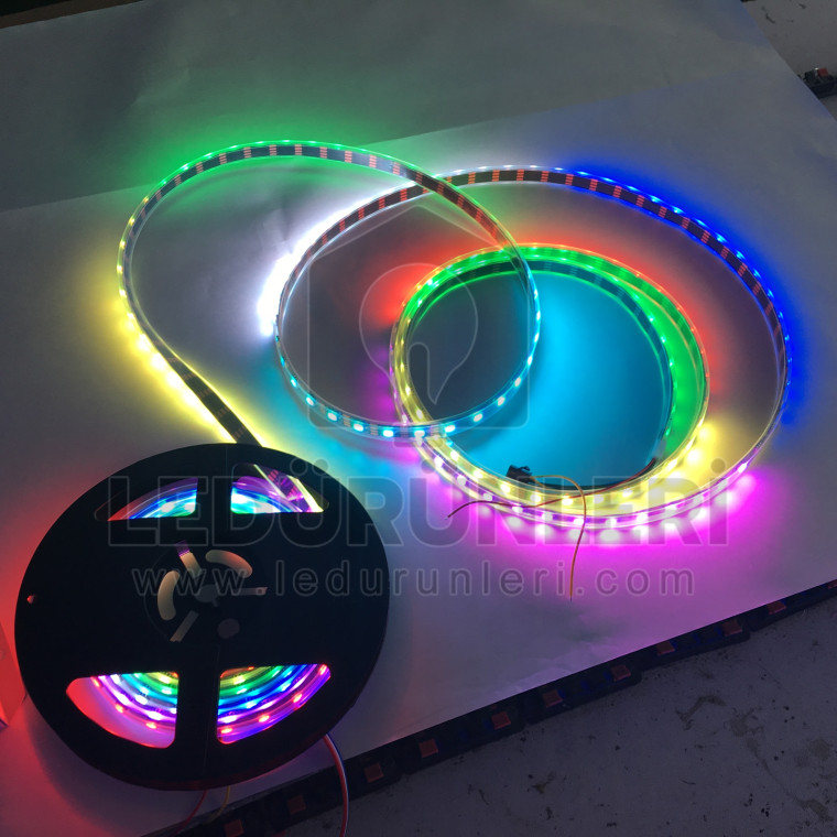 12V WS2811 Adreslenebilir RGB Pixel Şerit LED – 60 LED/m, IP20 Efektli ve Renkli Aydınlatma, 5 Metre