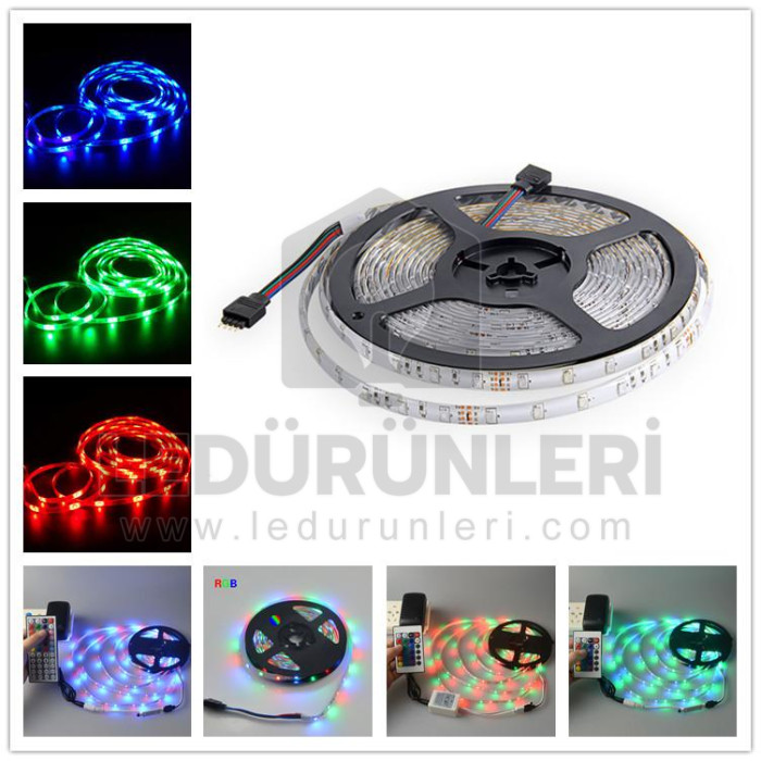 12v 5050 RGB Şerit Led Mt/30 Ledli İç Mekan 5 Metre - LED.00313