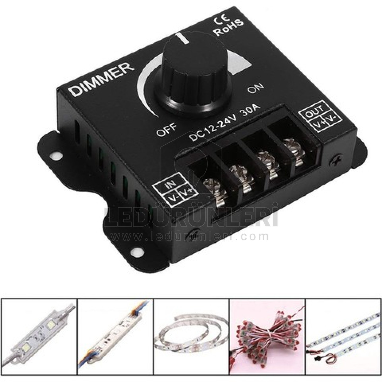 LEDLEN Manuel Pot Çevirmeli 12V, 24V 30A. Led Dimmer