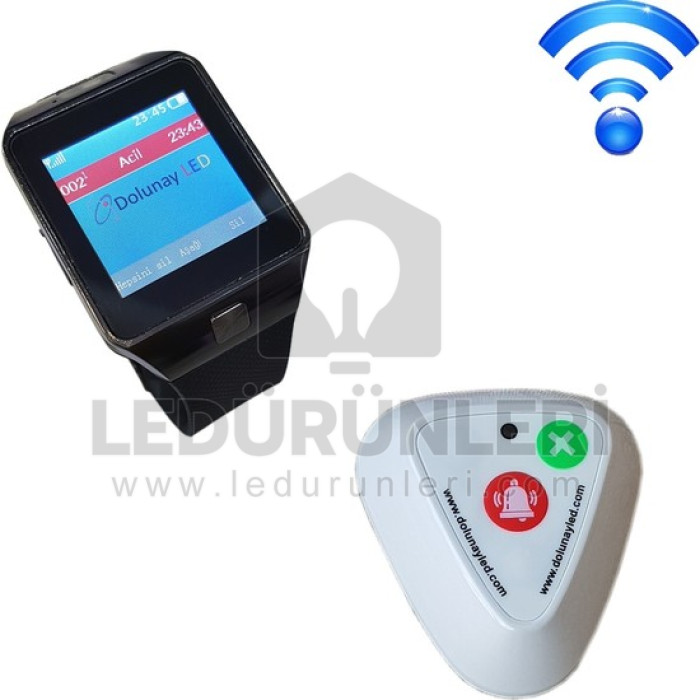 DijitalScreen LED Kablosuz Çağrı Butonu ve Kol Saati Seti