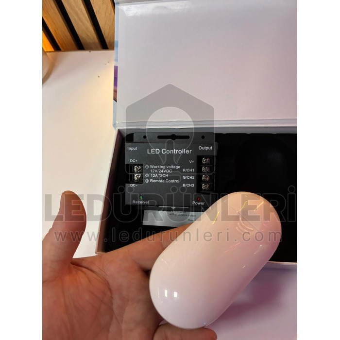 Dokunmatik RGB LED Kumandası – 36A (12A×3CH) 12–24V, Kablosuz Kumandalı RGB Kontrolcü Seti - LED.00682