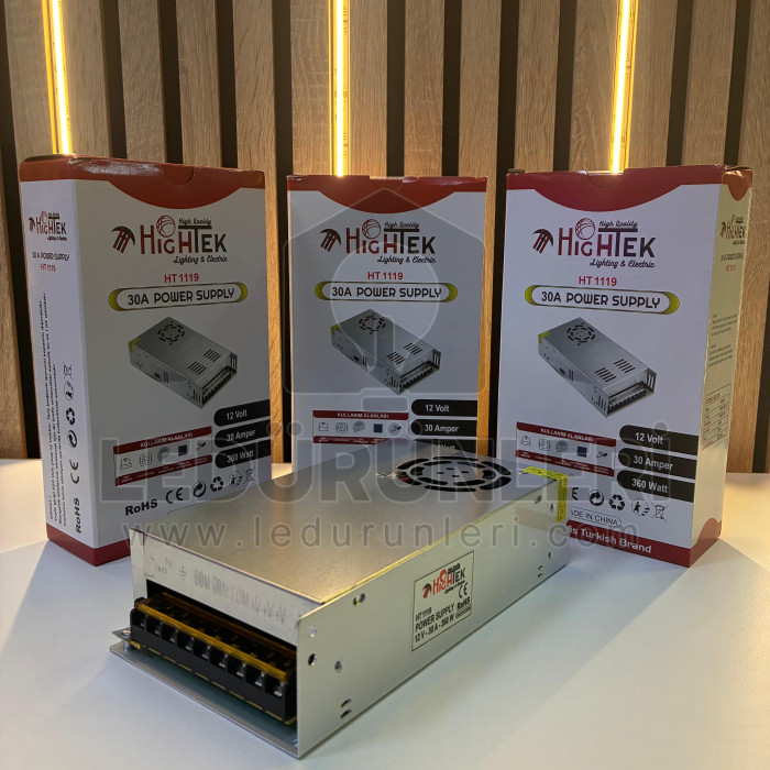Hightek 12V. 30A. 360W. Fanlı Metal Kalın Kasa Led Trafosu Adaptör