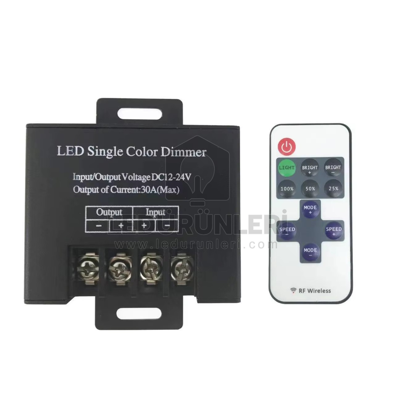 LEDLEN 12V-24V 30A RF Kumandalı Tek Renk Şerit LED Dimmer | Parlaklık Ayarlı Kontrol Cihazı