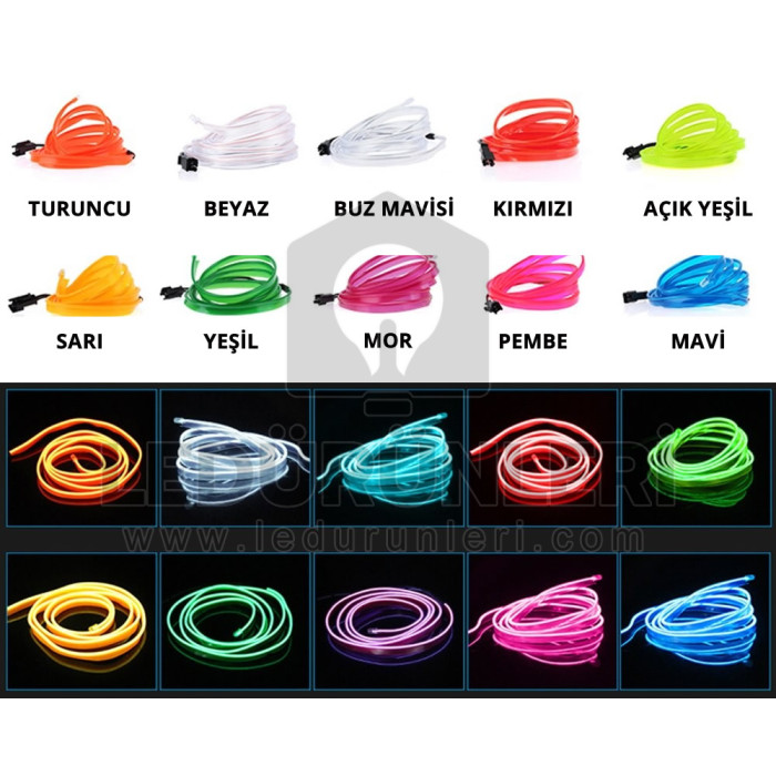 Oto Araç içi Neon İp Led | 12 Volt 3 Metre Torpido Ledi - LED.00082