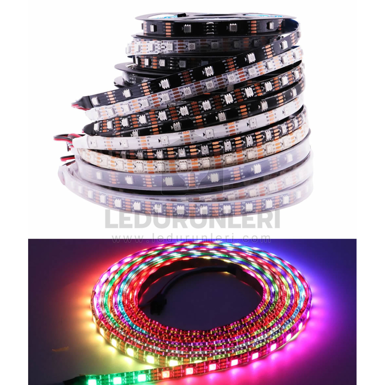 Hangova 5v WS2812b RGB Magic Pixel Şerit Led IP65 Dış Mekan 1m/60Led (5 Metre)