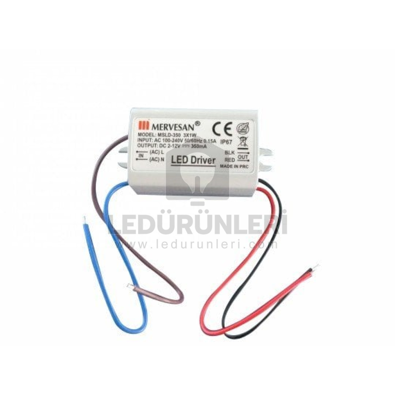 Mervesan 2-12v 350mA 4.2W IP 67 Led Sürücü