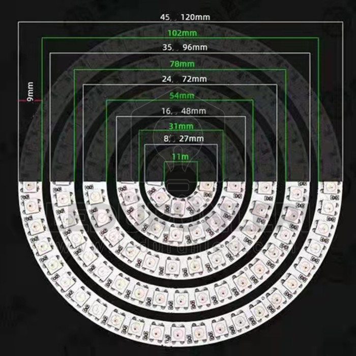 Hangova ARGB 5v WS2812B Yuvarlak Halka PCB Led Matrix Pixel