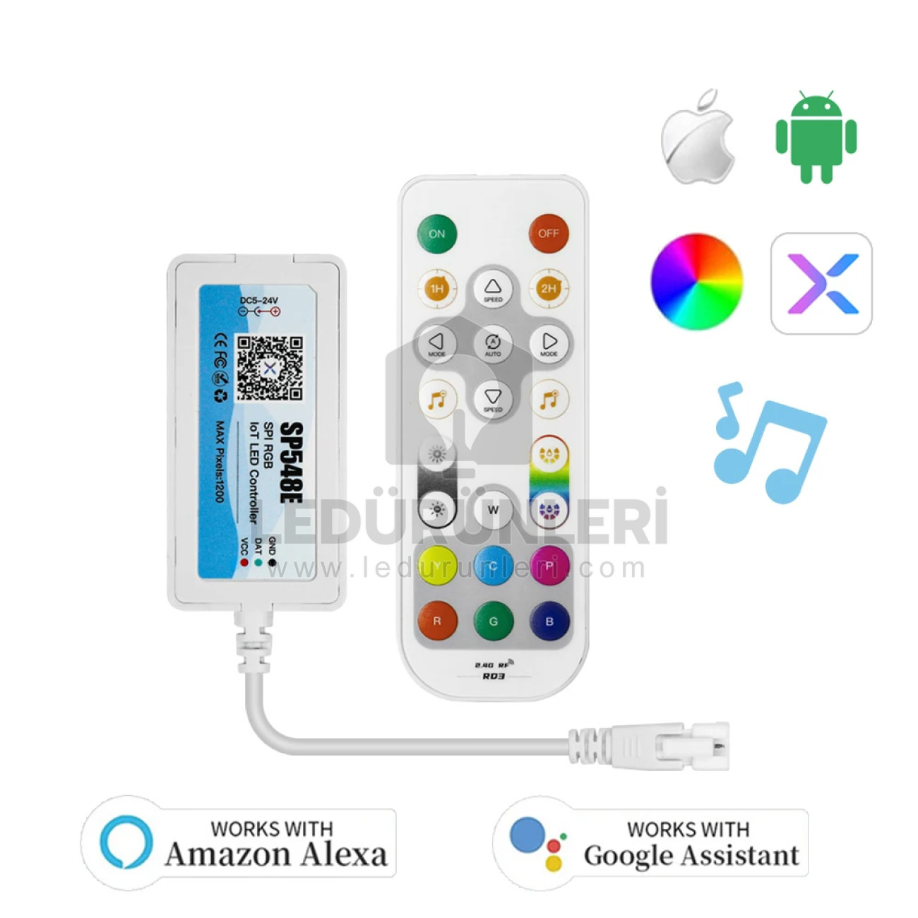 LightGo SP548E Müziğe Sese Duyarlı RGB Pixel Led Kontrol Cihazı Wifi, RF Kumandalı + APP Kontrol