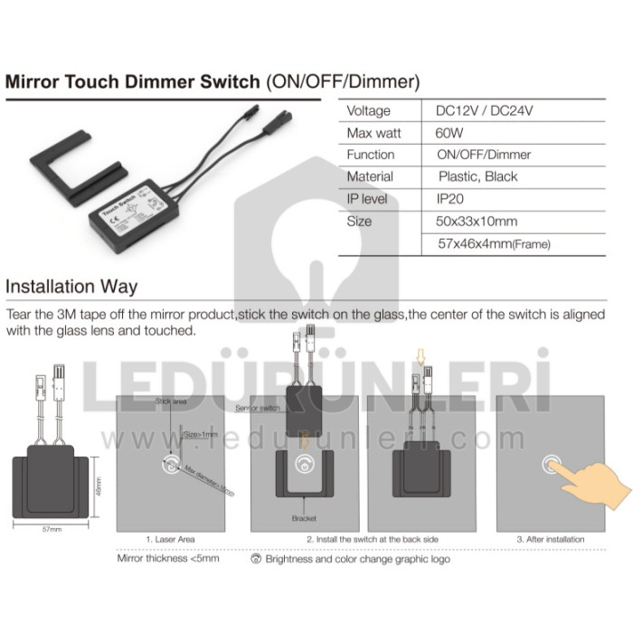 LightGo Ayna Arkası Işıklı Dokunmatik Led Sensör On/Off (Aç-Kapa)
