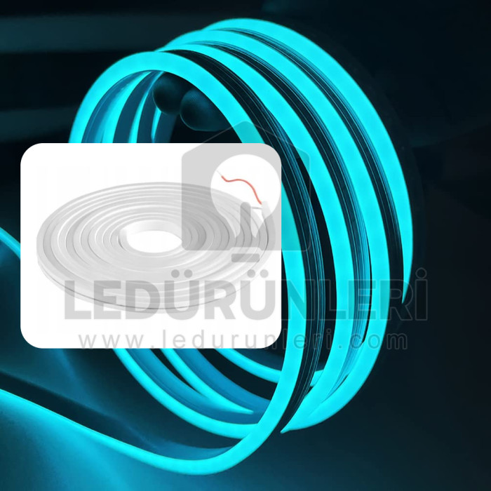 12v. 6mm 1cm'de 1 Kesilebilir Silikonlu Neon Led (5 Metrelik) - LED.01216