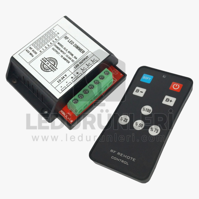 12V-24V 30A.  Led Dimmer Cihazı + RF Uzaktan Kumanda (Özelleştirilebilir, Programlanabilir) - LED.01235