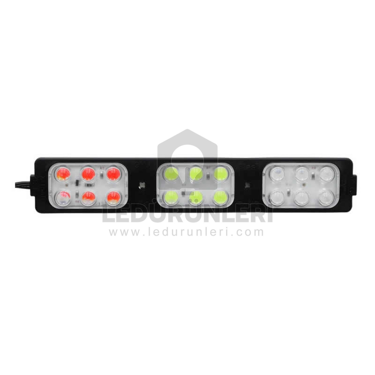 LEDLEN 12V. 9W 18 Ledli Mavi + Kırmızı + Sarı (3 Renk) Flaş Çakarlı Modül Led