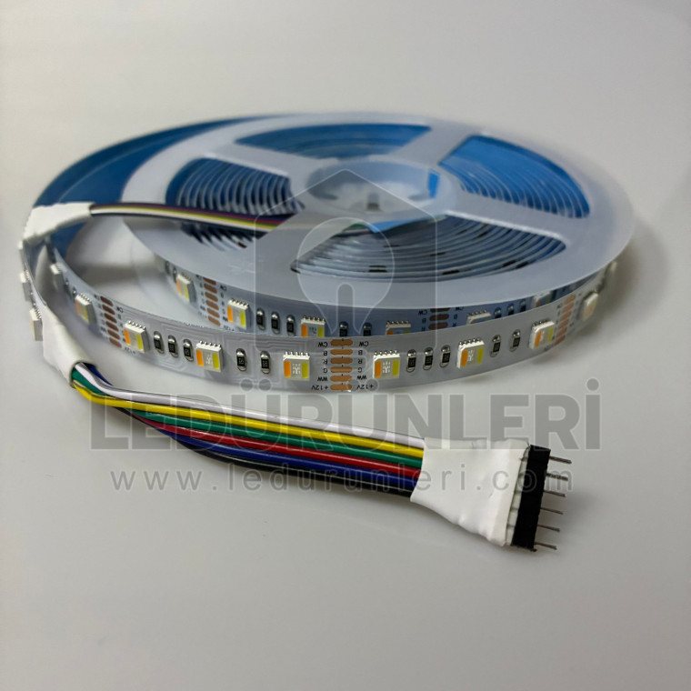 12V RGBWCW (5 Renkli) Şerit Led İç Mekan 5050 Çipli (Ip20) (5 Metre)