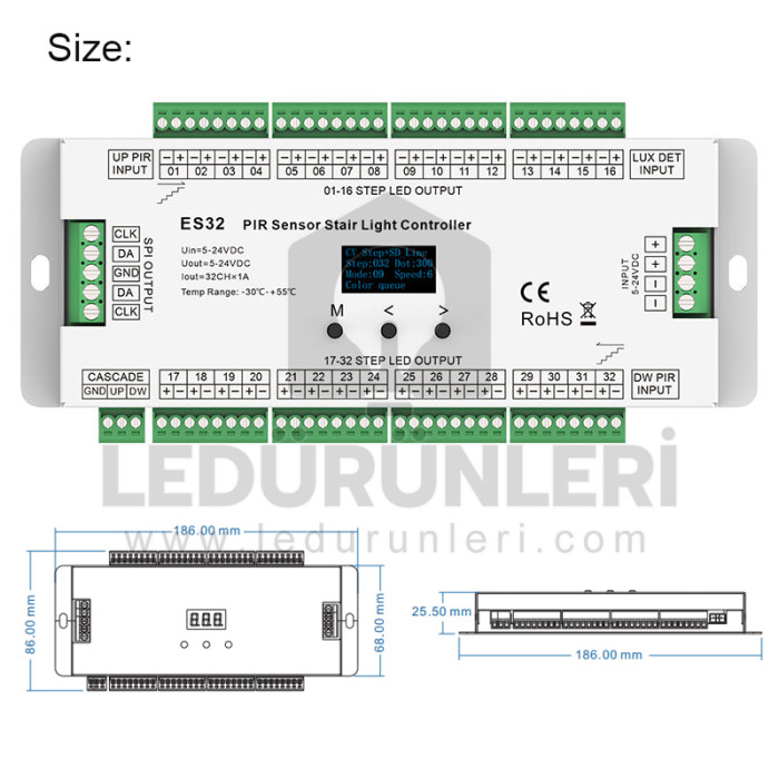 ES32 32+2 Kanal Pixel Led Merdiven Basamak Sensörü Kiti - LED.01258