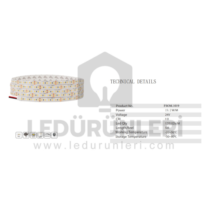 Samsung 24v. 120Led/1mt. IP65 Dış Mekan Silikonlu Şerit Led