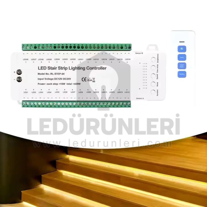 28 Basamaklı Merdiven Sensörlü Kumandalı Led Kontrol Cihazı - LED.01326