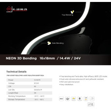 24V. 16x18mm Yüksek Işıklı Neon Led (5 Metre)