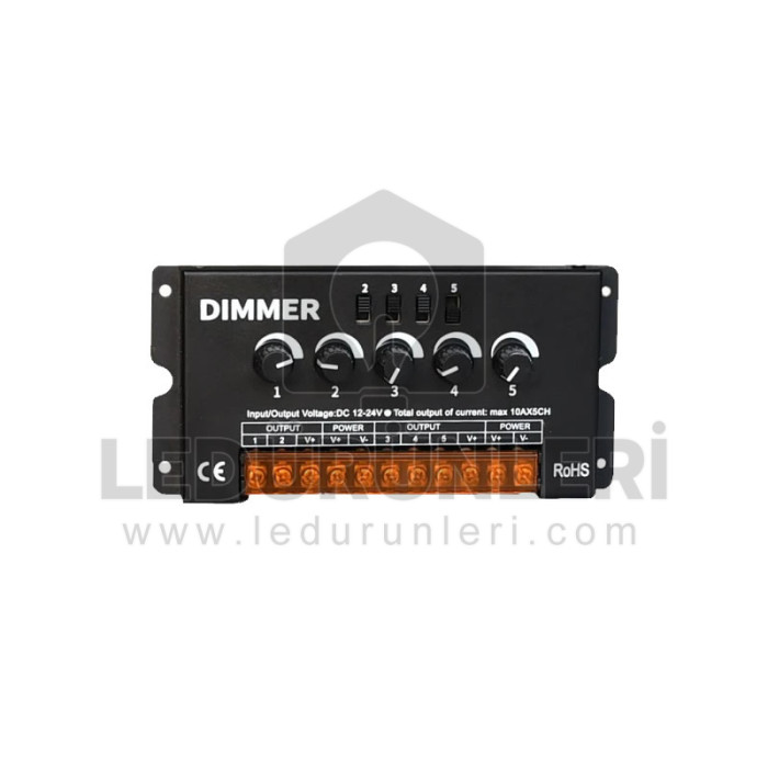 5 Kanal Manuel LED Dimmer - Çoklu Kanal Analog LED Aydınlatma Kontrol Cihazı - LED.01344