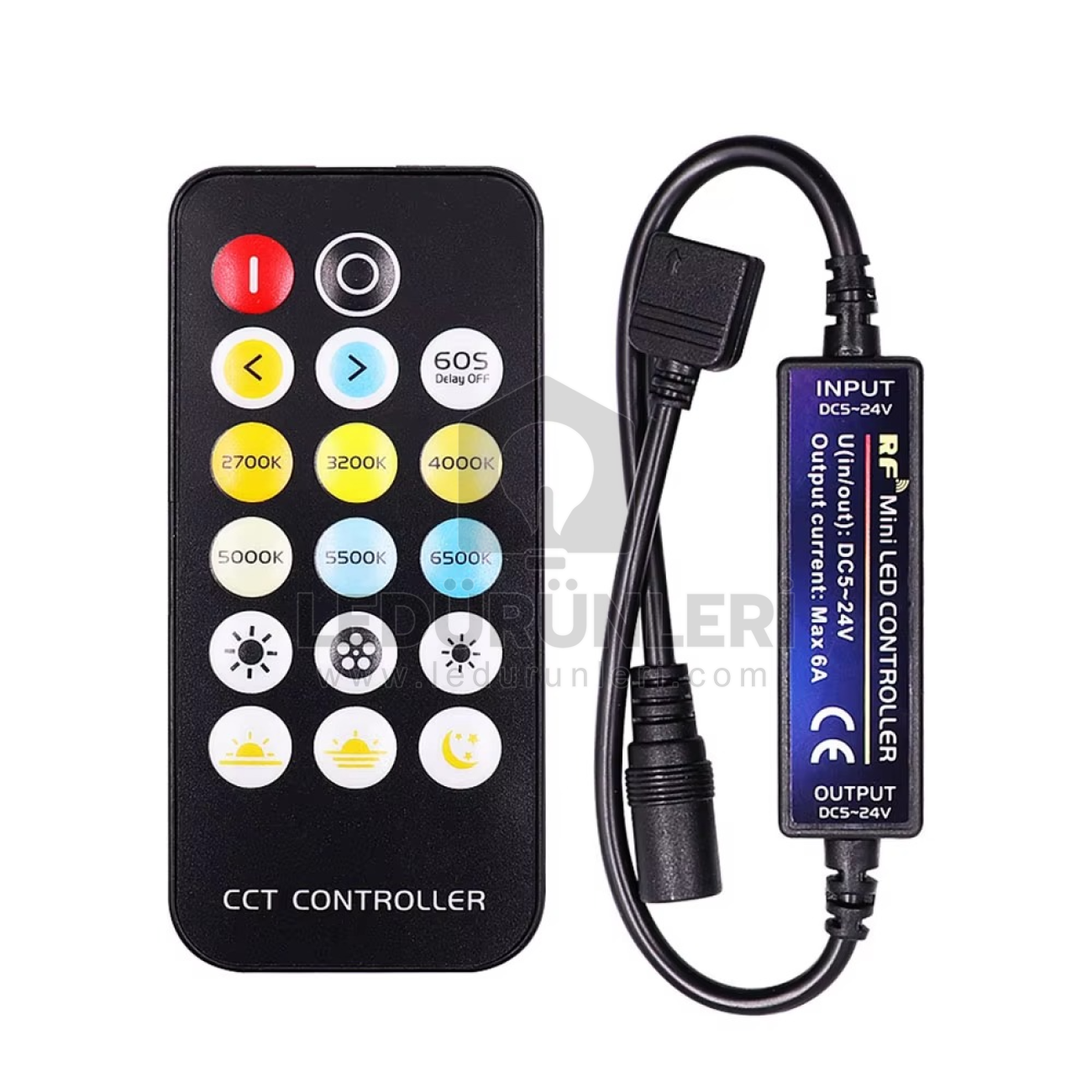 LightGo 3 Renk Ayarlanabilir CCT Led Dimmer 17 Tuşlu RF Uzaktan Kumandalı Led Kontrol Cihazı DC12V-24V 6A.