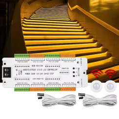 32 Kanallı PIR Sensörlü Merdiven LED Kontrol Cihazı – DC 12‑24V, Her Adım için Işık