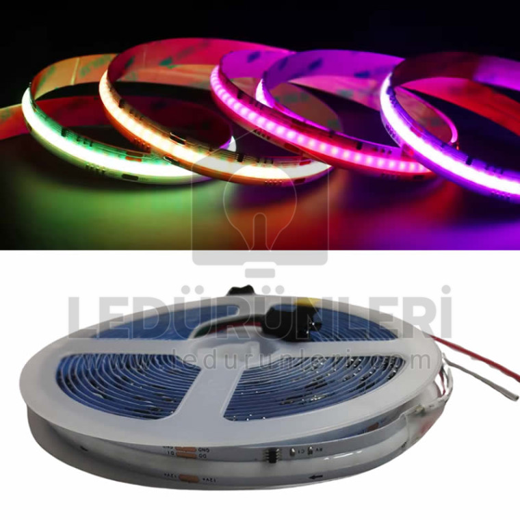 12V WS2811 RGB Pixel COB Şerit LED 432 LED IP20 5 Metre | Adreslenebilir Şerit LED