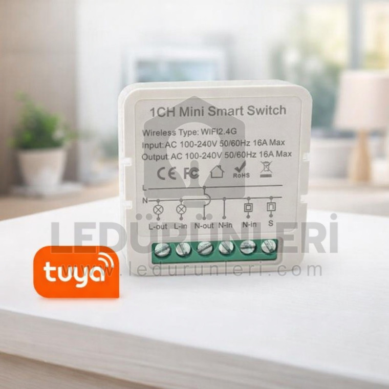 Tuya 1CH Mini Akıllı Anahtar WiFi 2.4G – 1 Kanal 16A (AC 100-240V)