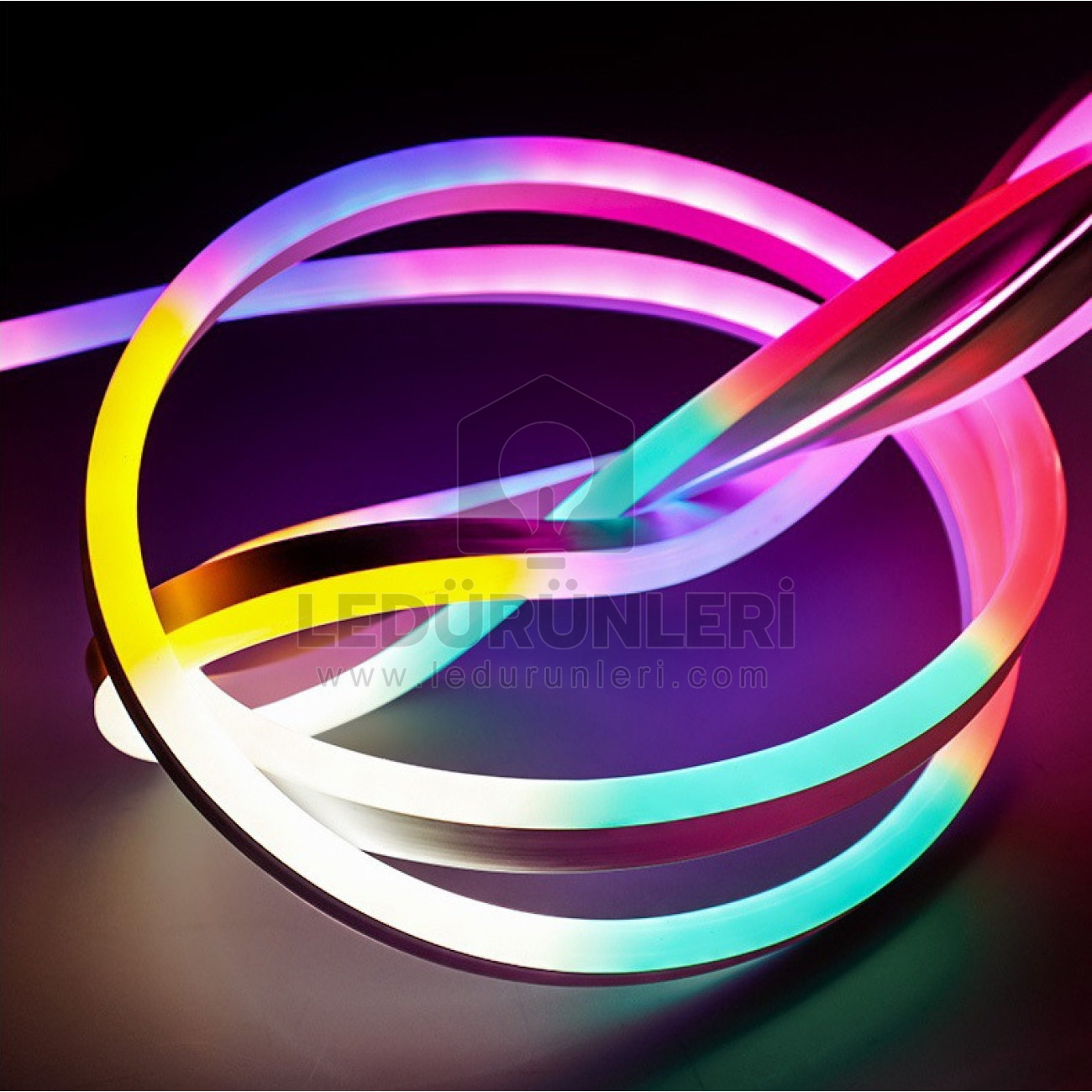 LEDLEN 24V Adreslenebilir RGB Pixel Neon LED 10x20mm | 25 Metre Tek Parça (Büyük Boy)