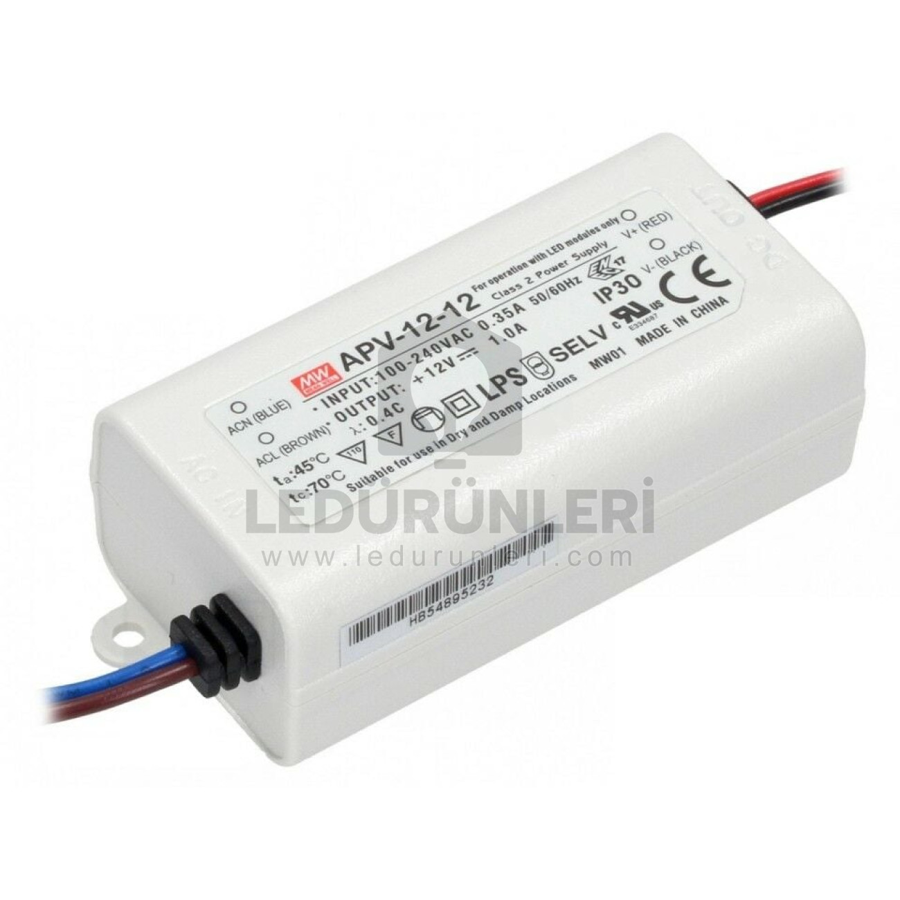 MeanWell 12V 1A 12W LED Güç Kaynağı IP42 Koruma Sınıfı