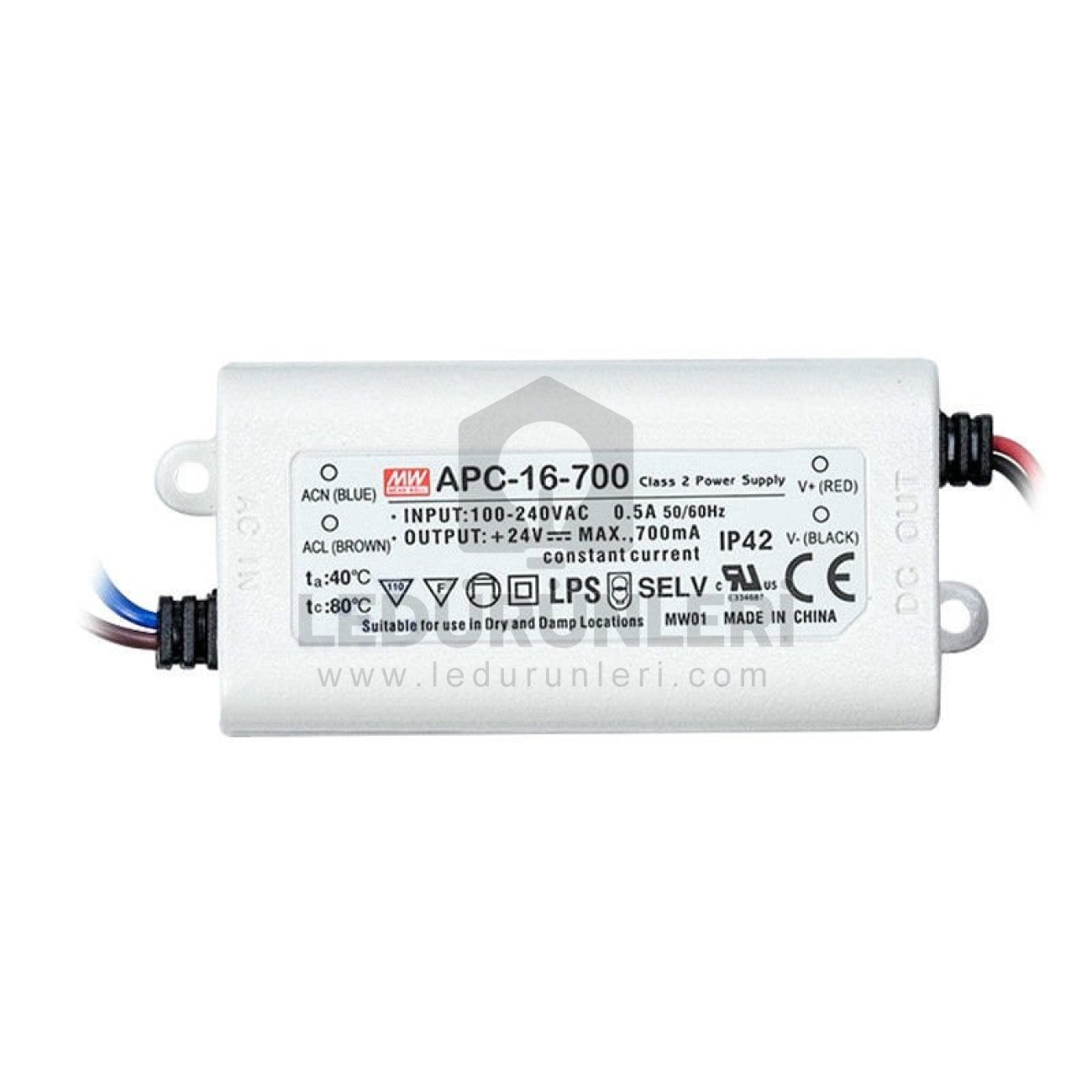 MeanWell 16W 700mA 19-24V DC LED Güç Kaynağı IP42 Koruma