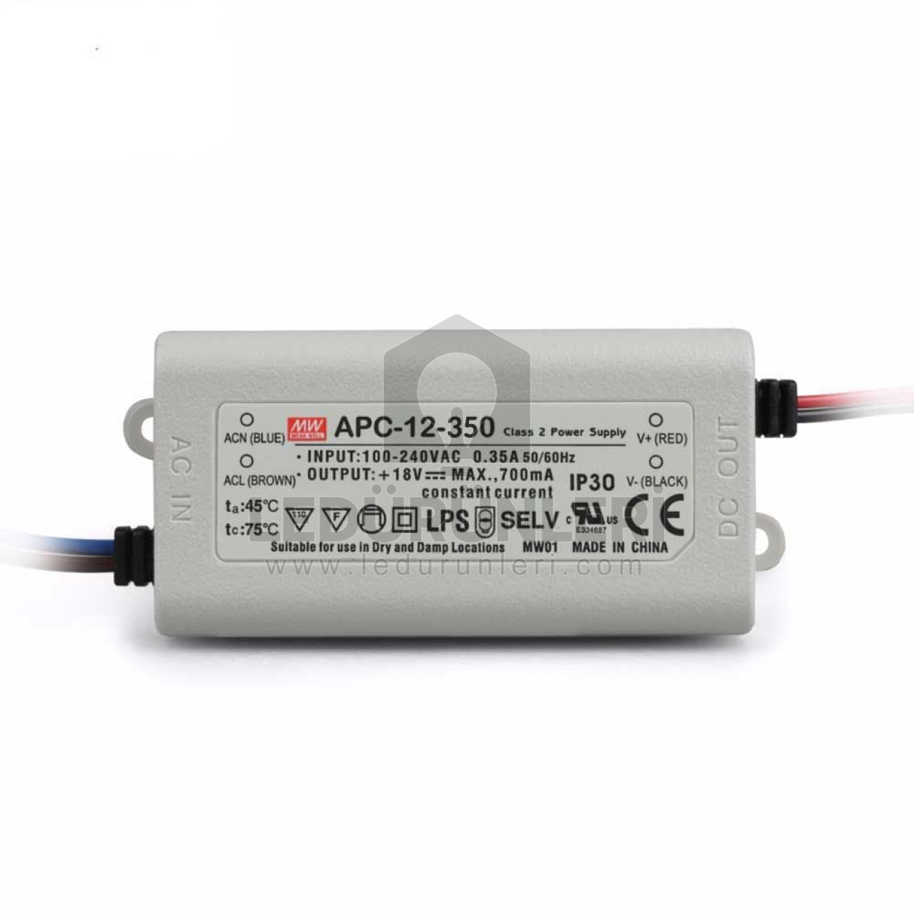 MeanWell 12W 9-36V 350mA IP42 Sabit Akım LED Sürücü