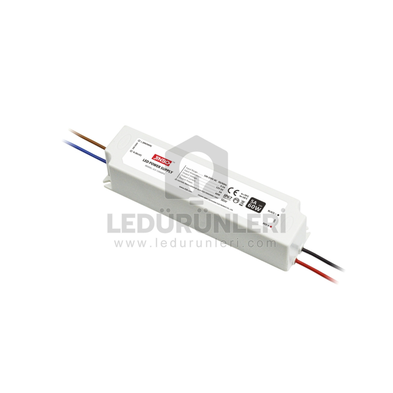 Jinbo 24V 2.5A IP67 Plastik Kasa Dış Mekan Adaptör Güç Kaynağı