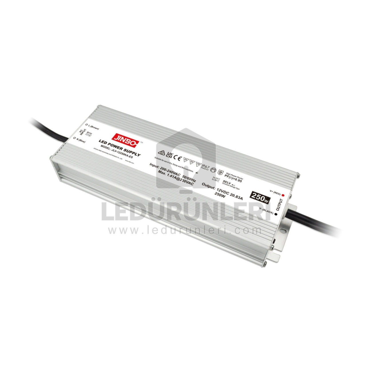 Jinbo 24V 10.42A IP67 Slim Dış Mekan Adaptör Güç Kaynağı