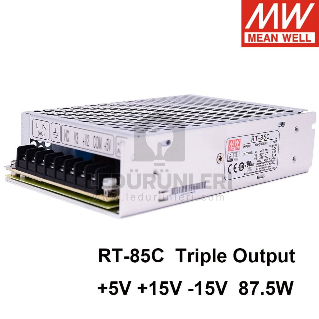 MeanWell RT-85C +5V/7A, +15V/3A, -15V/0.5A Üç Çıkışlı 85 Watt Kutulu Güç Kaynağı