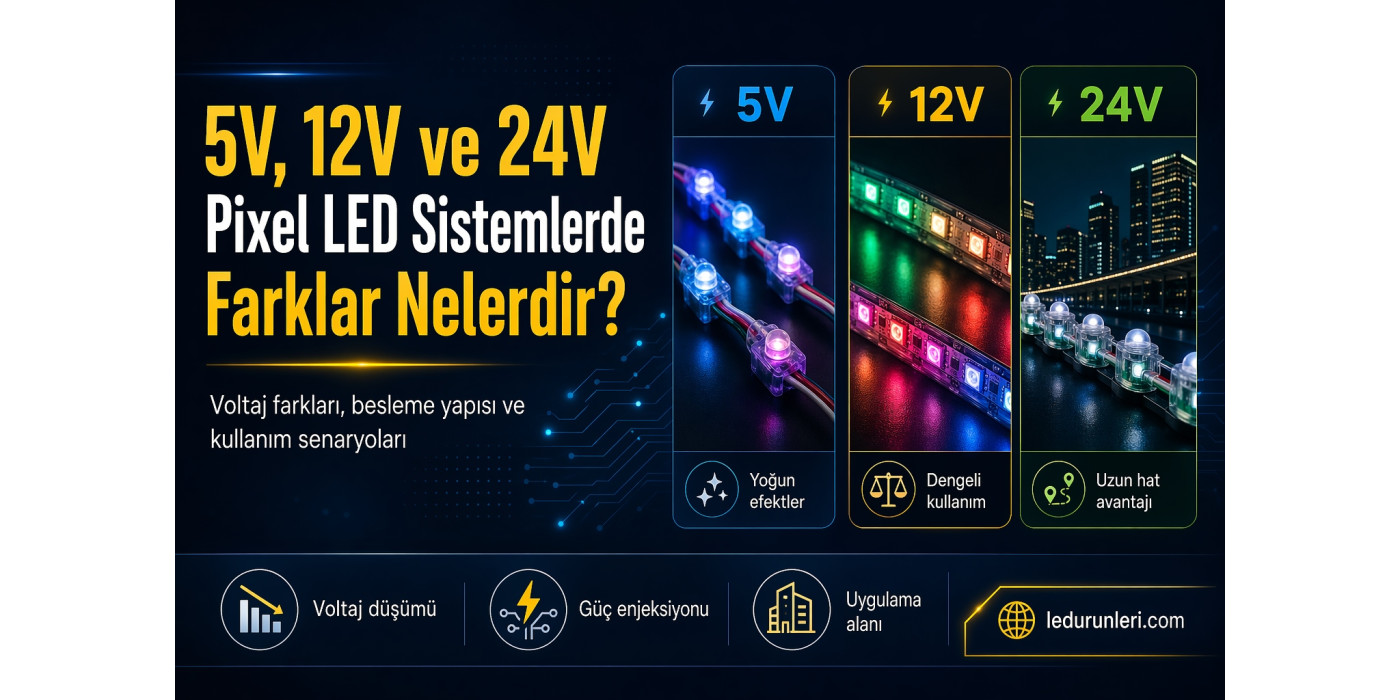 5V, 12V ve 24V Pixel LED Sistemlerde Farklar Nelerdir?