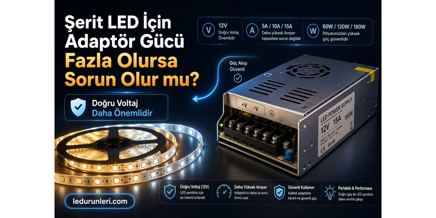 Şerit LED İçin Adaptör Gücü Fazla Olursa Sorun Olur mu?