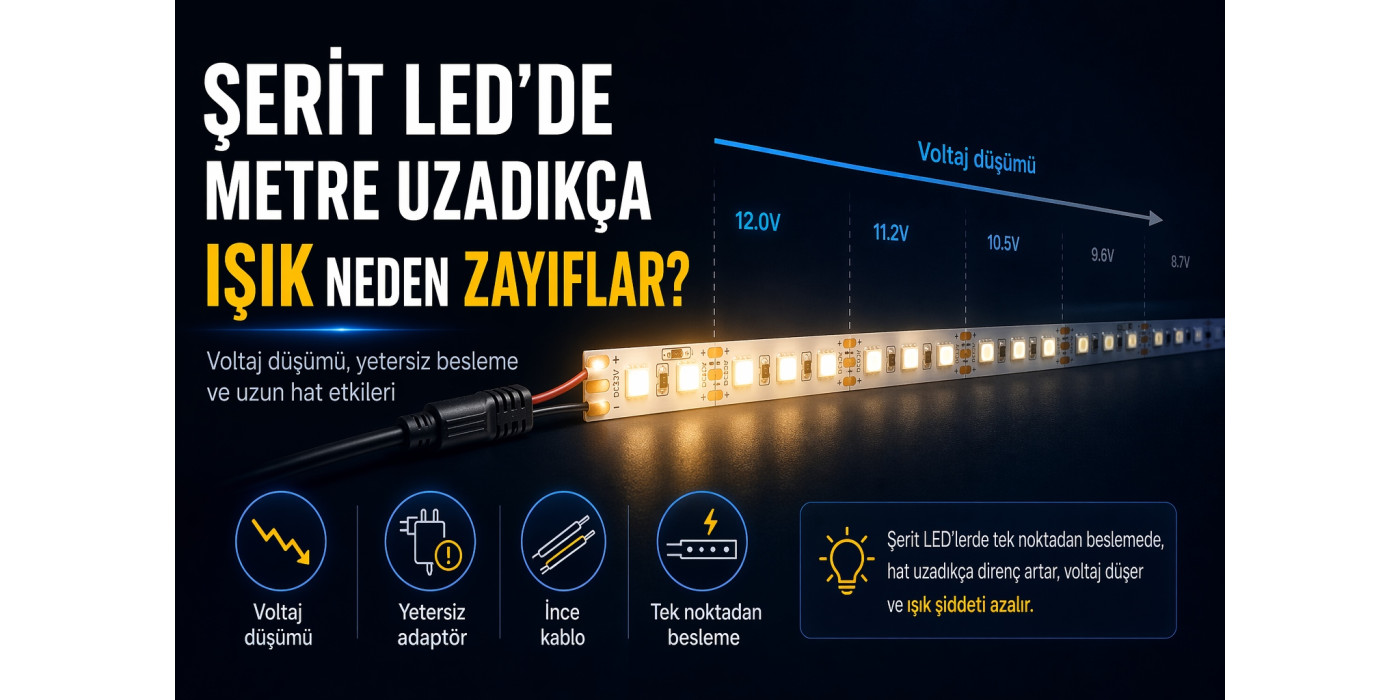Şerit LED’de Metre Uzadıkça Işık Neden Zayıflar? En Sık Görülen Sebepler ve Dikkat Edilmesi Gerekenler