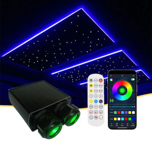 32W Çift Çıkışlı RGBW Fiber Optik Işık Kaynağı -Yıldız Tavan Bluetooth & RF Kumandalı